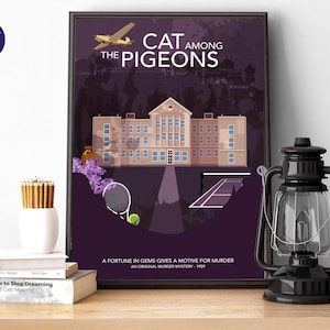 Gato entre palomas... Diseño inspirado: impresión A4/A3, tarjeta de felicitación, impresión enmarcada, póster de película, libro, misterio, asesinato, novela de detectives