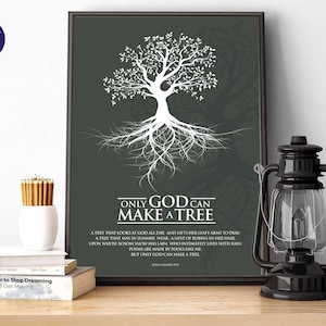 Nur Gott kann einen Baum machen - A4 /A3 Druck, Grußkarten, gerahmte Drucke, Retro Plakat, Geschenk, Buch-Liebhaber, Gedicht, Joyce Kilmer, Natur, Baum