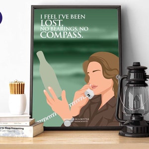 Design inspiré d'un message dans une bouteille - Citation sans boussole - Impression A4/A3, encadré, carte, affiche, Outer Banks, Theresa, galetas, boussole, amour, maison