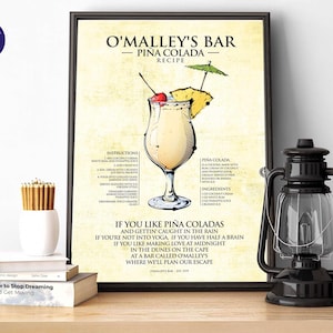 Pina Colada - Drink Design - A4/A3 Druck, Grußkarte, gerahmter Druck, Poster, Song, Cocktail, Rezept, O'Malleys Bar, Retro, Drink Lovers
