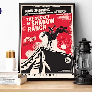 Affiche de cinéma rétro - The Secret at Shadow Ranch - Impressions A4/A3, impressions encadrées, cartes de voeux, affiches, mystère, crime, Nancy Drew