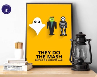 Monster Mash - Tarjetas de felicitación, Halloween, Láminas A4, Lámina enmarcada, Dulce o truco, Fantasmas, Frankenstein, Esqueleto, Baile de Monster Mash