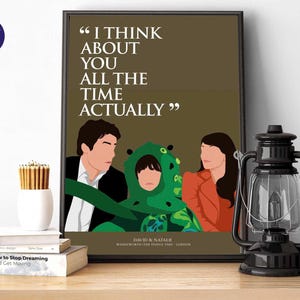 Geïnspireerd door liefde - ik denk de hele tijd aan je Scène - A4/A3-print, wenskaart, ingelijste print, filmcitaat, film, minimalistisch.