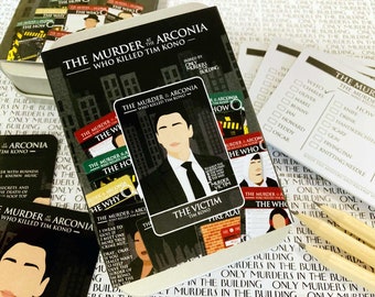 May include: A game set titled "The Murder at the Arconia Who Killed Tim Kono." The set includes cards, a checklist, and pencils. The design features illustrations of characters and the text "Only Murders in the Building."