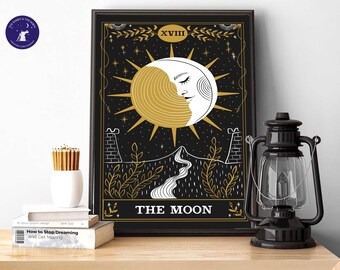 The Moon - Greetings Cards, A4/A3 Prints, Framed Prints, Cards, Wall Art, Gifts, Birthdays, Christmas, The Moon, Tarot, 18th Major Arcana,