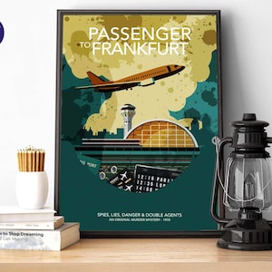 Passageiro para Frankfurt, Design Inspirado - Impressões A4/A3, Cartões de Saudações, Impressão emoldurada, Pôster, Mistério de Livro, Assassinato, Romance Policial