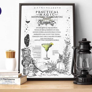 Practical Magic inspired Midnight Margaritas Poster  - A4 A3 Print, Framed Print, Greetings Card, Witch, Wiccan, Halloween, Cocktail, Recipe