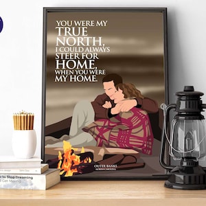 Design ispirato a "Messaggio nella bottiglia" - Citazione di True North - Stampa A4/A3, Incorniciata, Cartolina, Poster, Outer Banks, Theresa, Garret, Bussola, Amore, Casa