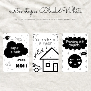 30 cartes étapes en noir et blanc pour marquer toutes les étapes du développement de bébé - Cartes photos bébé Black&white - Cartes design
