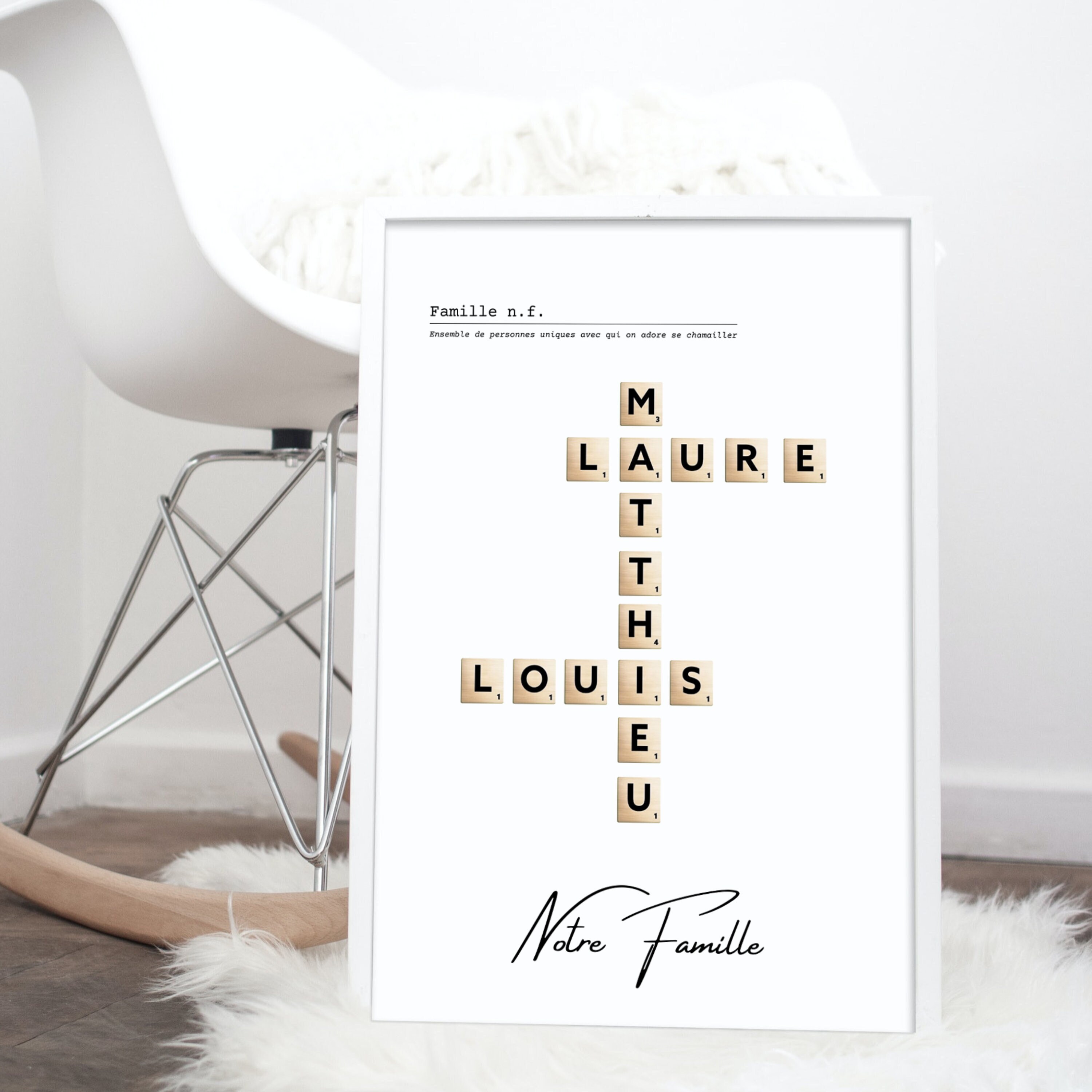Affiche Notre Famille Scrabble avec Imbrication Des Prénoms Membres de La Famille