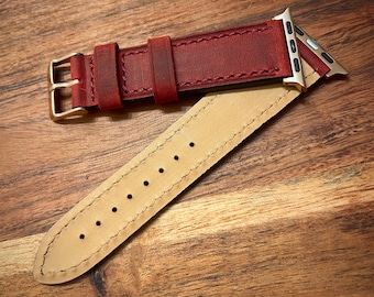 Red Leather Apple Watch Band 38mm 40mm 41mm 42mm 44mm 45mm, Leather Apple Watch band for Women, Handmade iWatch Band, FREE ENGRAVING