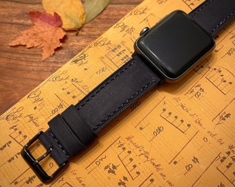 Navy Leather Apple Watch Band 38mm 40mm 42mm 44mm, iWatch Band for Series 1-2-3-4-5-6-7-8-9 SE