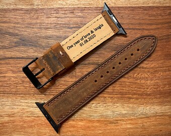 Apple Watch Band, Leather Watch band, iwatch band, Free Message Engraving, Handmade, 38mm 40mm 41mm 42mm 44mm 45mm apple watch strap