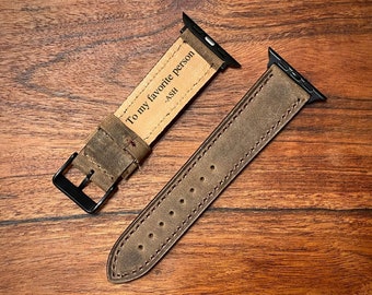 Apple Watch Leather Band 42mm, 38mm, 40mm, 41mm, 44mm, 45mm for Series 1-2-3-4-5-6-7-8-9 SE, Handmade | Free Engraving