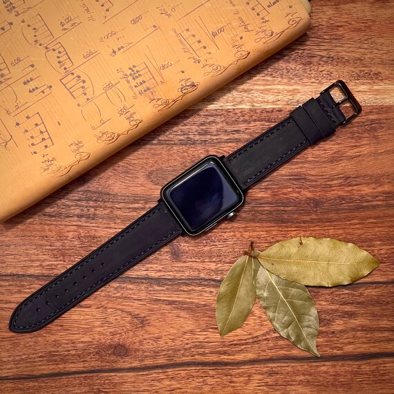 Navy blue leather apple watch band sale