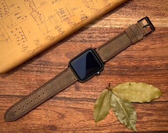 Genuine Leather Apple Watch Band for Series 9 8 7 6 5 4 3 2 1 in 42mm, 38mm, 40mm, 41mm, 44mm, 45mm | Handmade iWatch Strap | Free Engraving