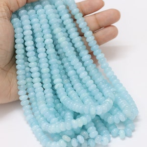Beautiful Aqua Color Sky Blue Quartz smooth rondelle Shape Beads,15inch 7-8mm Aqua Quartz smooth gemstone beads,A Quality Bead craft jewelry image 1