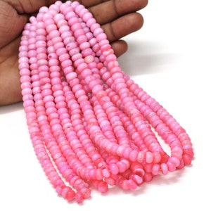 AAA Rose Pink Opal Beads: Smooth Rondelle Gemstone, 7-10mm, 15&quot; Strand
