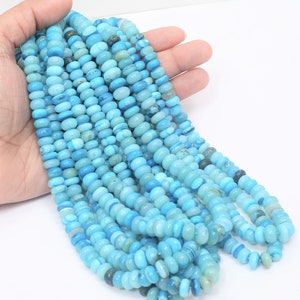 Beautiful Cyan Blue Dot opal smooth rondelle shape beads, 16inch 7- 9mm Blue Opal smooth gemstone Beads, AAA quality opal bead jewelry craft