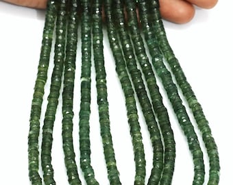 Faceted Olive Green Apatite Heishi Beads: AAA Gemstone Jewelry Craft