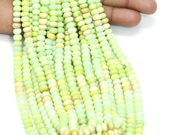 Beautiful Cream Green shaded Smooth rondelle shape Beads,7-10mm Cream green Opal smooth Gemstone beads, AAA Quality Opal Bead Jewelry Craft