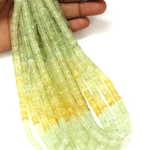 Top Quality Prehnite shaded Faceted Tyre shape Heishi Beads, 5-7mm AAA Natural prehnite Faceted Wheel cut shape gemstone Bead, jewelry craft