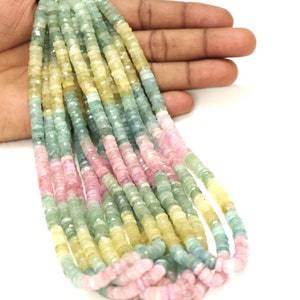 Multi Aquamarine Heishi Beads: AAA Faceted Gemstone Craft - 16&quot;