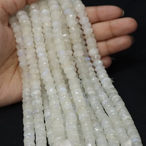 AAA Natural Rainbow moonstone faceted rondelle Shape Beads, 16" 6-9mm Natural Flashy Rainbow moonstone faceted gemstone Bead, Craft Jewelry