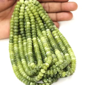 Olive Green Quartz Beads: AAA Smooth Rondelle Gemstone, 7-8mm, 15&quot; Strand