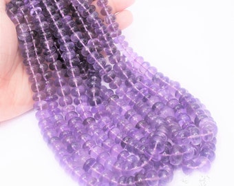 Natural Amethyst Smooth Rondelle Gemstone Beads, 16" 5-12mm AAA Quality Amethyst Gemstone beads, Purple Handmade Beads, Jewelry Making craft