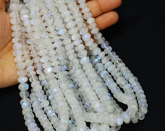 AAA Quality Flashy Rainbow Moonstone Smooth Rondelle Beads, 5-9mm Natural Rainbow Moonstone Smooth Plain Beads, AAA Super Quality Bead Craft