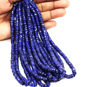 Perles Heishi en forme de pneu à facettes en lapis-lazuli de qualité supérieure, bijoux en perles de pierres précieuses en forme de roue à facettes en lapis-lazuli naturel AAA de 5-8 mm