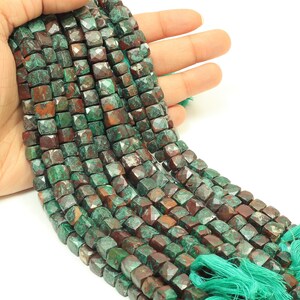 Natural Azurite malachite Faceted Box Shape Beads, 7mm-9mm Beautiful malachite 3D Cube Box Gemstone Fancy shape Beads, Craft making jewelry