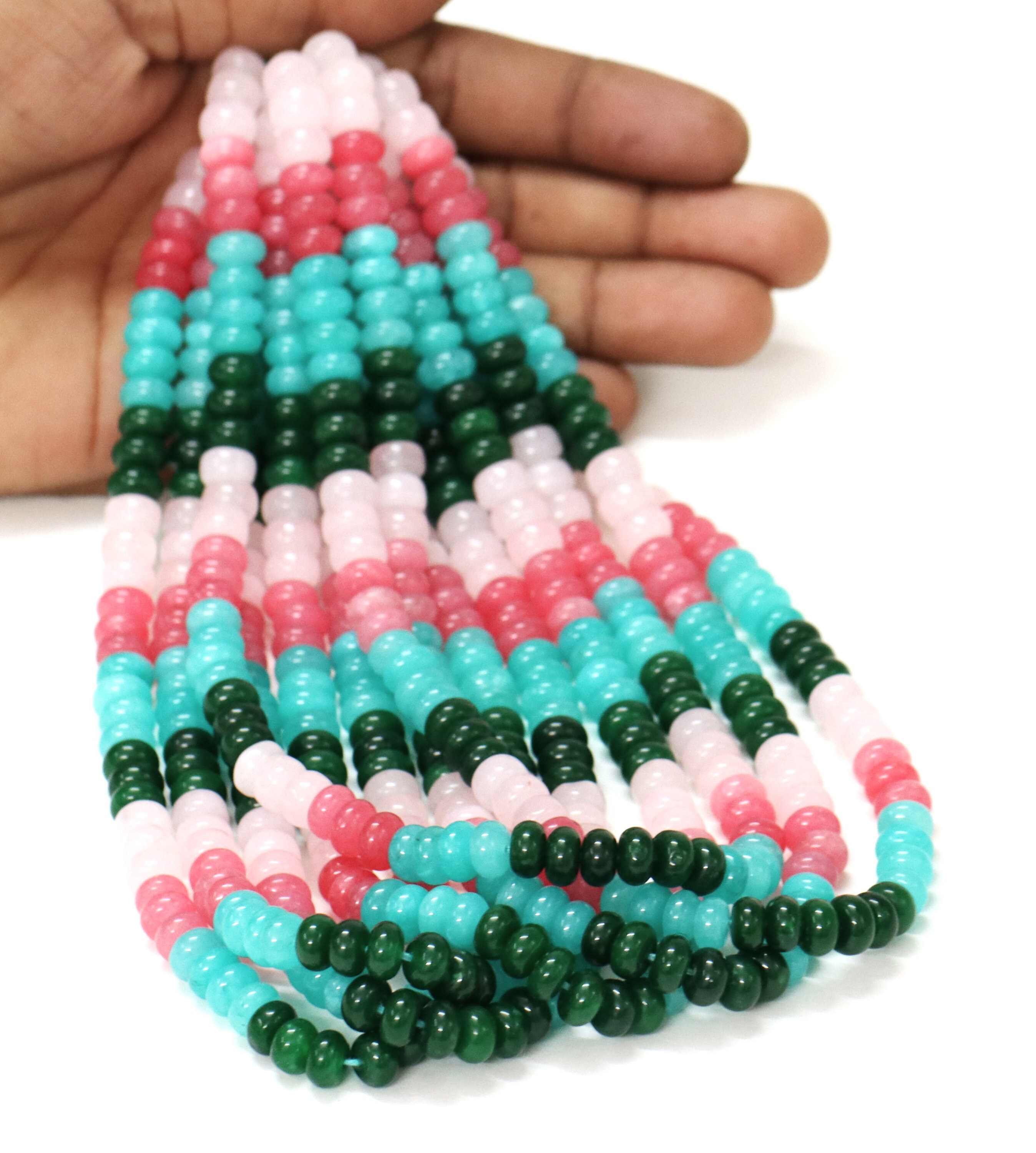 マルチカラークォーツロンデルビーズ：AAAスムース