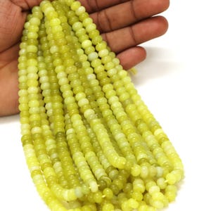 Amazing Lime Green Quartz smooth rondelle Shape Beads, 7-8mm Lime Green Quartz smooth gemstone beads, AAA Quality Bead craft making jewelry