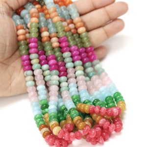 Beautiful Multi Color Quartz smooth rondelle Shape Beads, 15" 7-8mm mix quartz smooth gemstone beads, AAA Quality Bead, craft making Jewelry