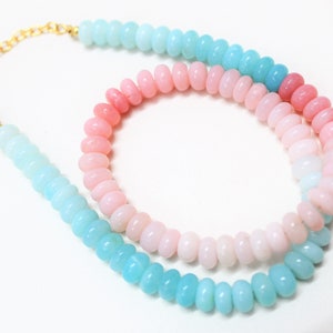 Beautiful Pink & Sky Blue opal Gemstone rondelle Beads Necklace, 7mm-9mm Pink sky Blue Semi Precious Handmade Gemstone necklace jewelry Gift