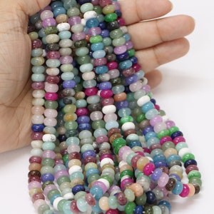 Multi Quartz Rondelle Beads: 7-8mm Smooth Gemstone, 15 Inch