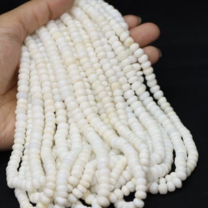 Natural White opal smooth rondelle shape beads 16" 5mm - 8mm, White smooth Opal gemstone Beads, AAA quality opal beads, jewelry making craft