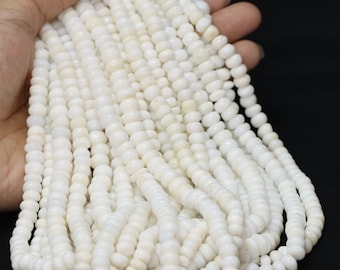 Natural White opal smooth rondelle shape beads, 15” 5 - 7 White plain smooth Opal gemstone Beads, AAA quality beads, jewelry making craft