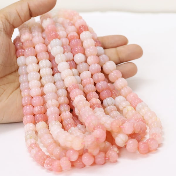 Beautiful Pink shaded Opal Carved Watermelon Shape Beads, 16" 8-11mm Pink Opal Carving Melon Hand Carve Pumpkin Gemstone Bead, Jewelry craft