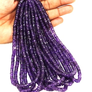 Faceted Amethyst Heishi Beads: AAA Quality, 5-7mm, 15 Inch Strand