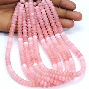 Hermosas cuentas lisas de cuarzo rosa musgo en forma de rondel, cuentas lisas de cuarzo rosa de 7-8 mm, cuentas de calidad AAA, joyería artesanal.