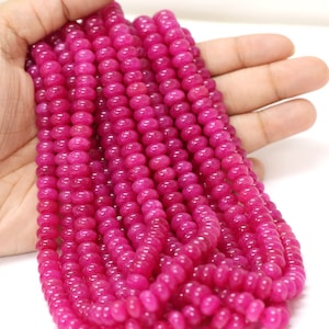 Beautiful Hot Pink Chalcedony smooth rondelle Shape Beads, 15&quot; 7-8mm smooth rondelle gemstone beads, AAA Quality Beads, craft making jewelry