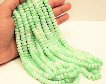 Beautiful green opal smooth rondelle shape beads 16 inch, 7mm - 9mm green Opal smooth gemstone AAA quality opal beads, jewelry making craft