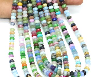 Mix Blue Quartz Rondelle Beads: 7-8mm Smooth Gemstone, Jewelry Making