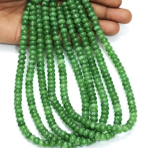 Dark Green Jade Rondelle Beads: AAA Smooth Gemstone, 7-8mm, 15&quot; Strand