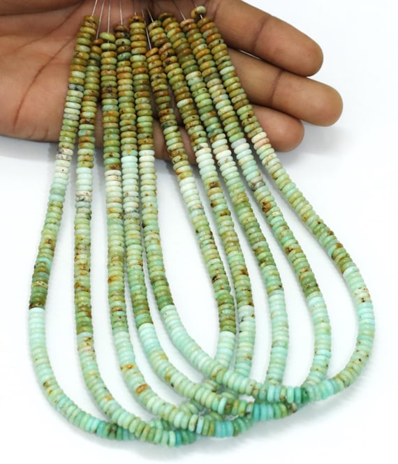 Turquoise bio Flat Rondelle Beads 5-6mm | 15 inches strand Blue Brown Gemstone Beads | Jewelry Making Supplies | AAA Quality Wholesale Bead
