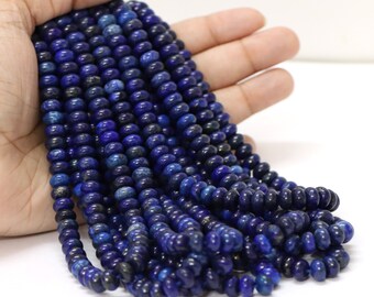 AAA Natural Lapis Lazuli smooth rondelle Shape Beads, 15" 7-8mm Beautiful Lapis Lazuli smooth gemstone beads, AAA Quality Bead craft jewelry