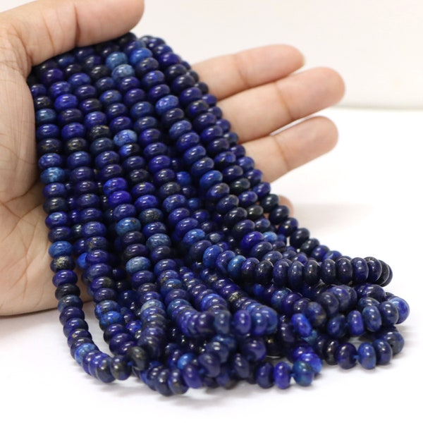 AAA Natural Lapis Lazuli smooth rondelle Shape Beads, 15" 7-8mm Beautiful Lapis Lazuli smooth gemstone beads, AAA Quality Bead craft jewelry